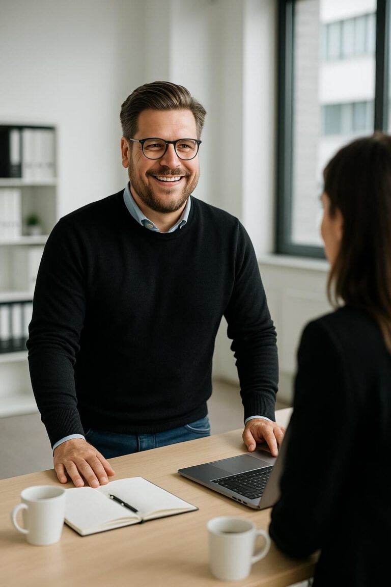 Mehr Ja, Weniger Aber. Damit Marketing im Unternehmen funktioniert. DuckXMO im Unternehmen am Schreibtisch