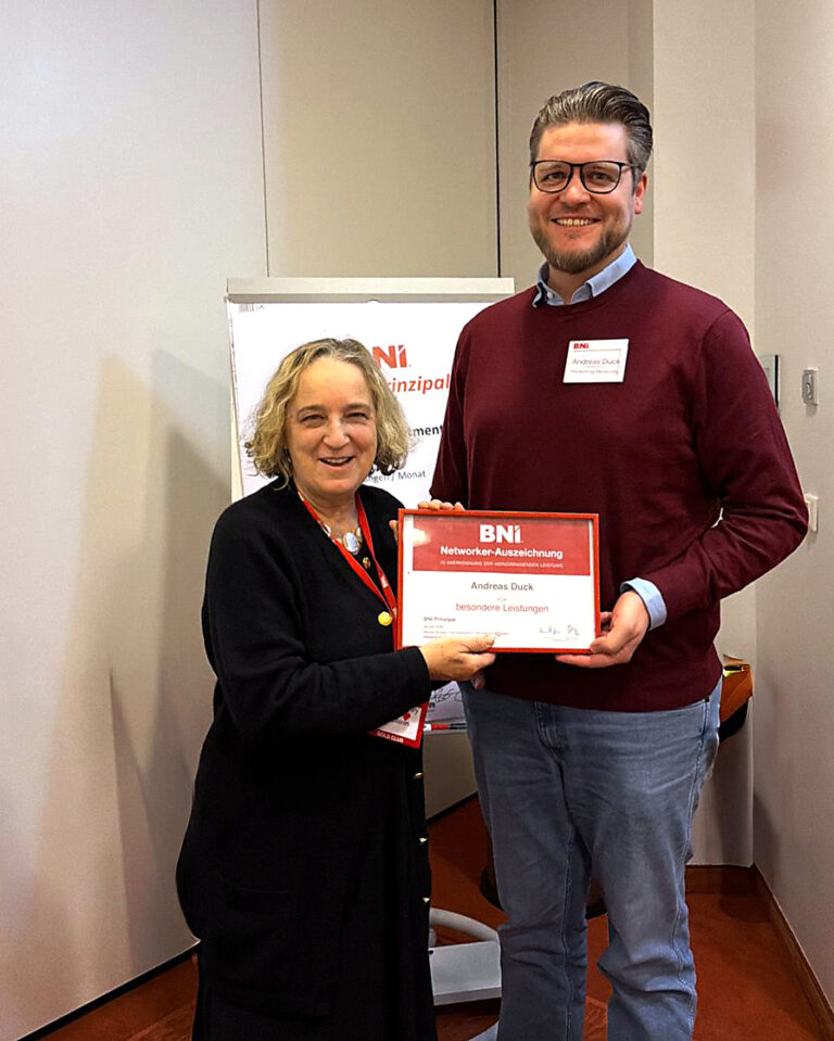 DUCKXMO Externe Marketingleitung ist Netzwerker des Monats im BNI Münster Prinzipal